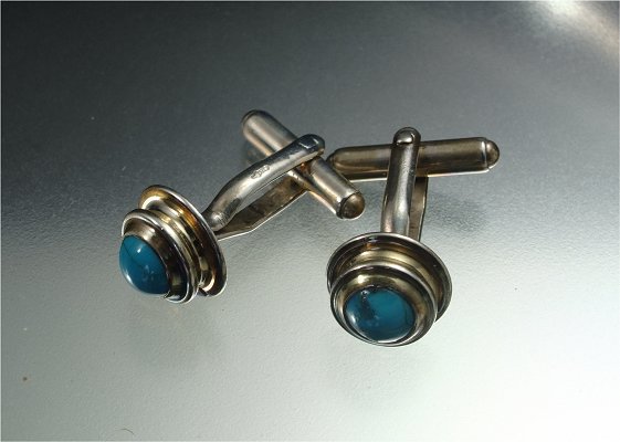 Sterling silver spun turquoise cufflinks